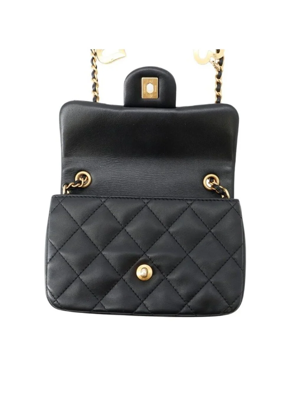 Chanel Chain Shoulder Bag Mini Quilted CC Logo Lambskin Black